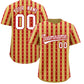 Custom Old Gold Red Star Pattern Thick Stripes Baseball Jersey