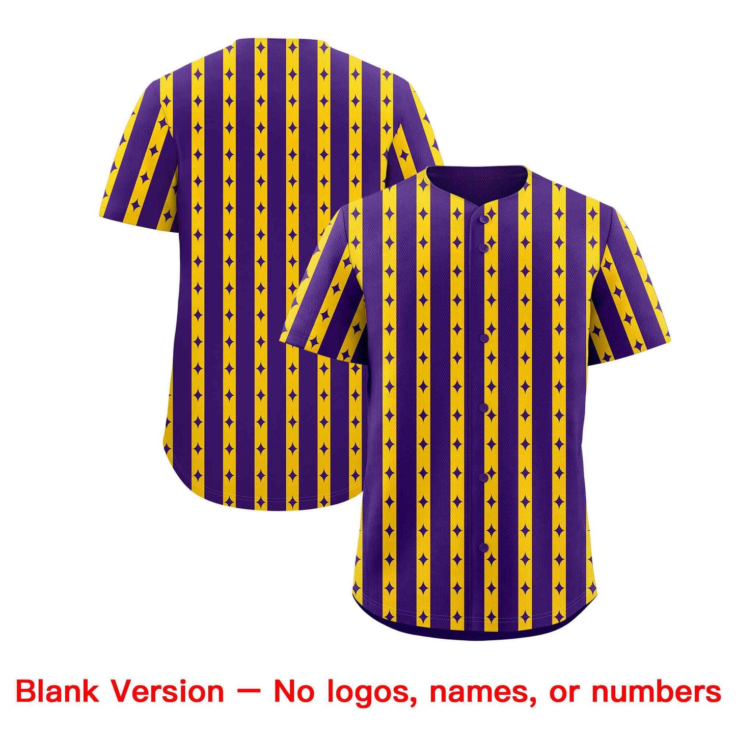 Custom Purple Gold Star Pattern Thick Stripes Baseball Jersey Limited