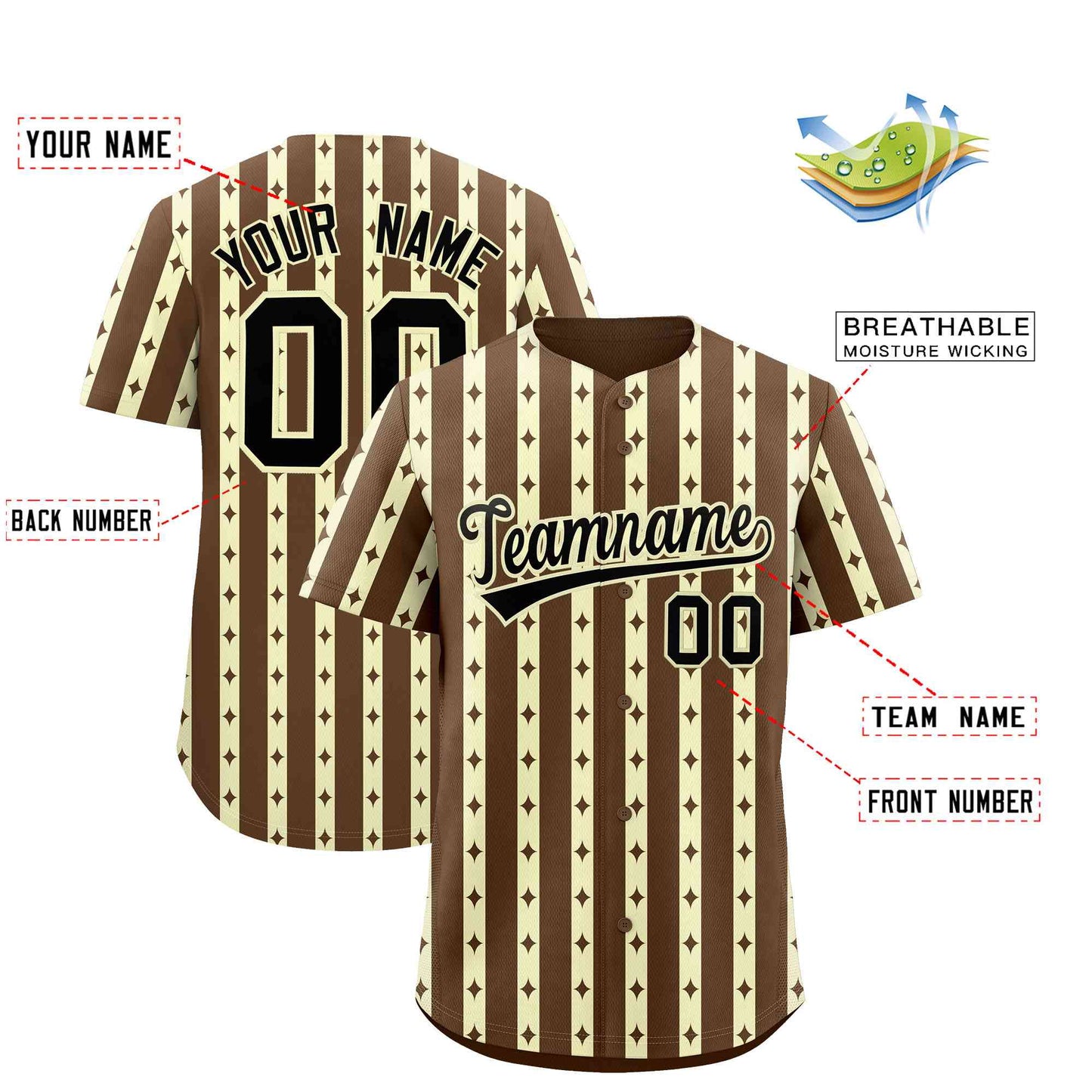 Custom Light Brown Cream Star Pattern Thick Stripes Baseball Jersey Limited