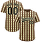 Custom Light Brown Cream Star Pattern Thick Stripes Baseball Jersey