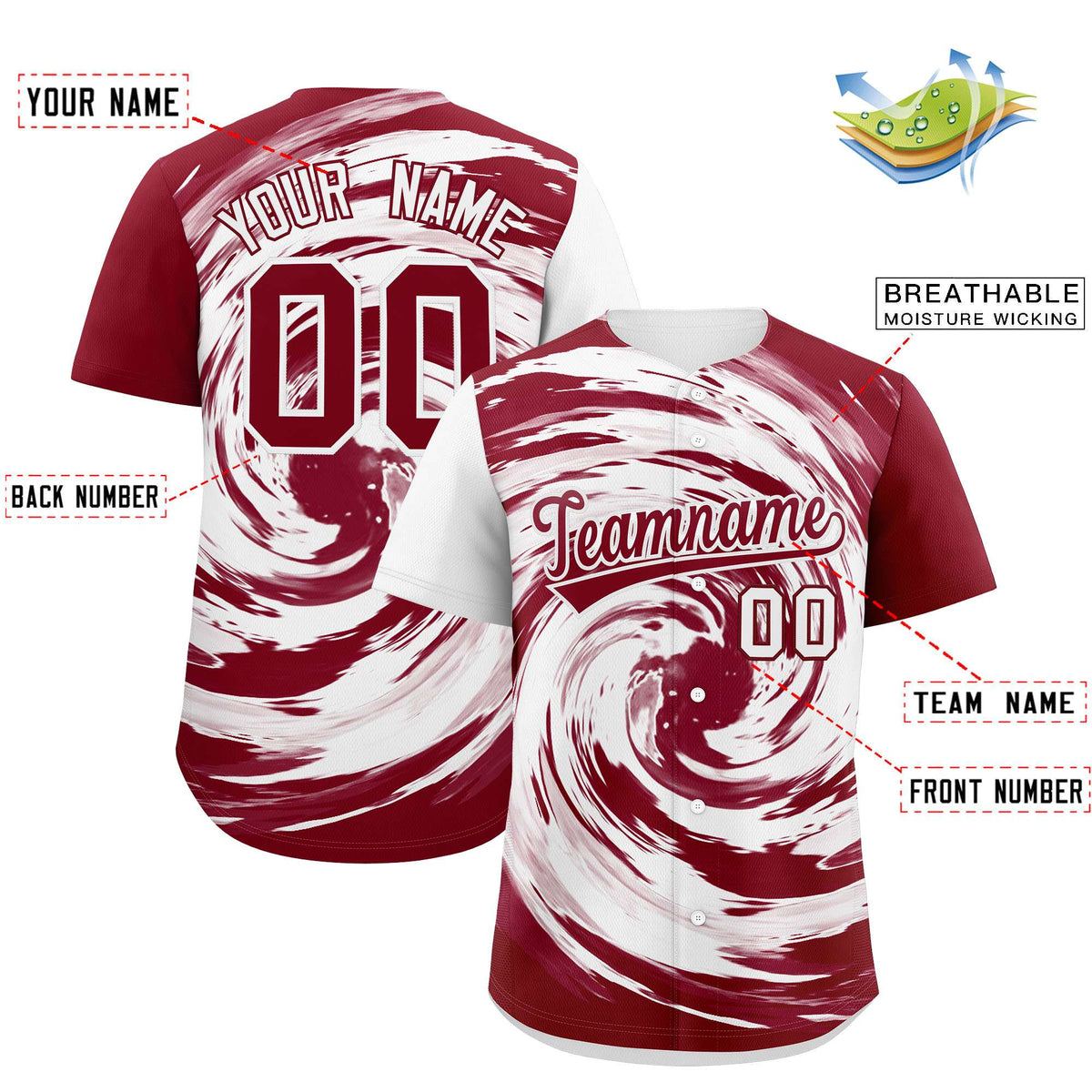 Custom White Crimson Swirl Graffiti Pattern Authentic Baseball Jersey Limited