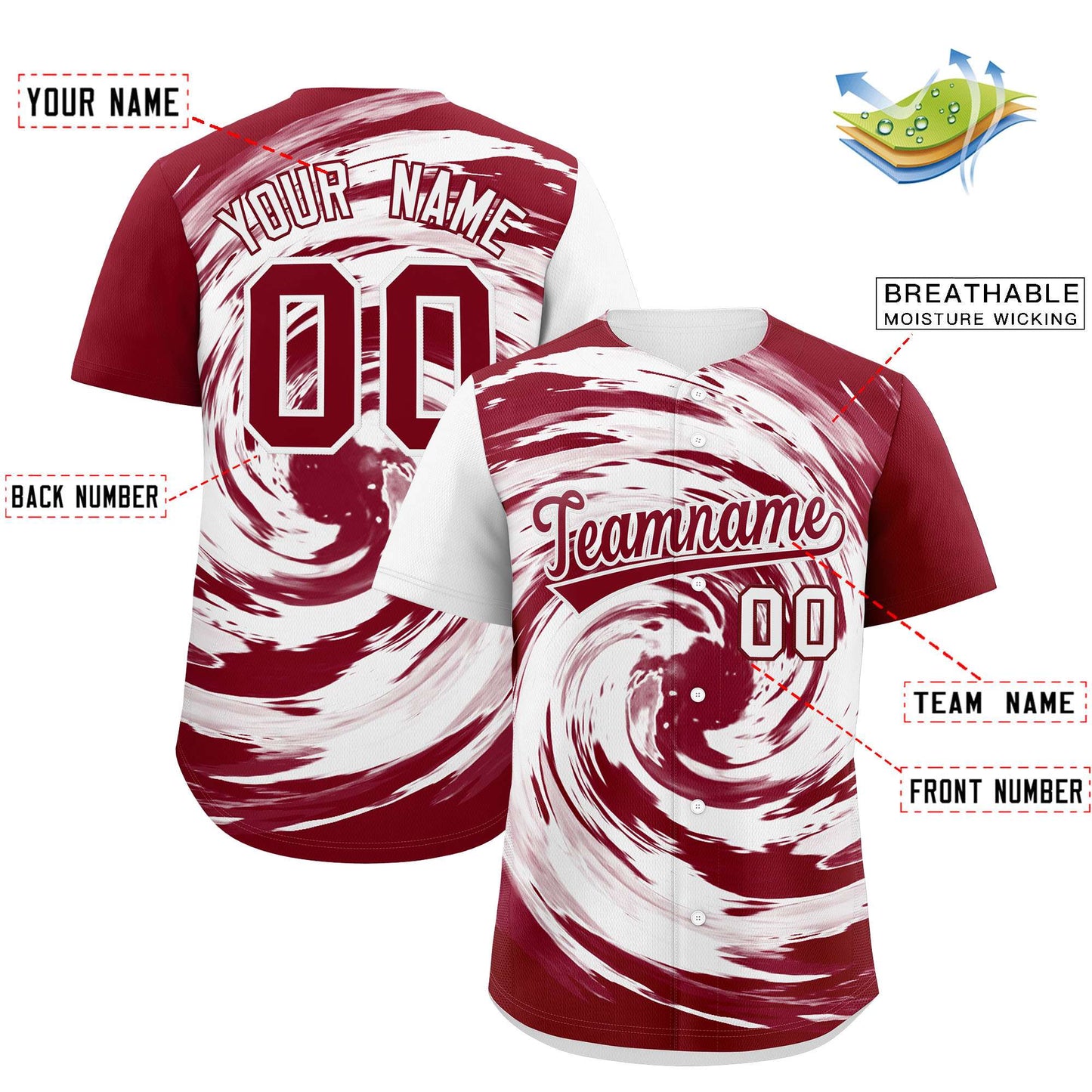 Custom White Crimson Swirl Graffiti Pattern Authentic Baseball Jersey Limited