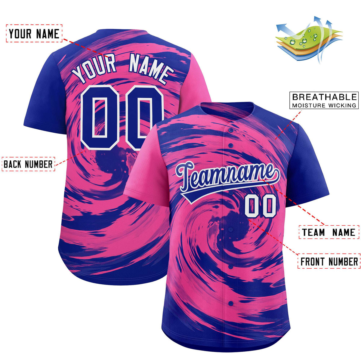 Custom Pink Royal Swirl Graffiti Pattern Authentic Baseball Jersey Limited
