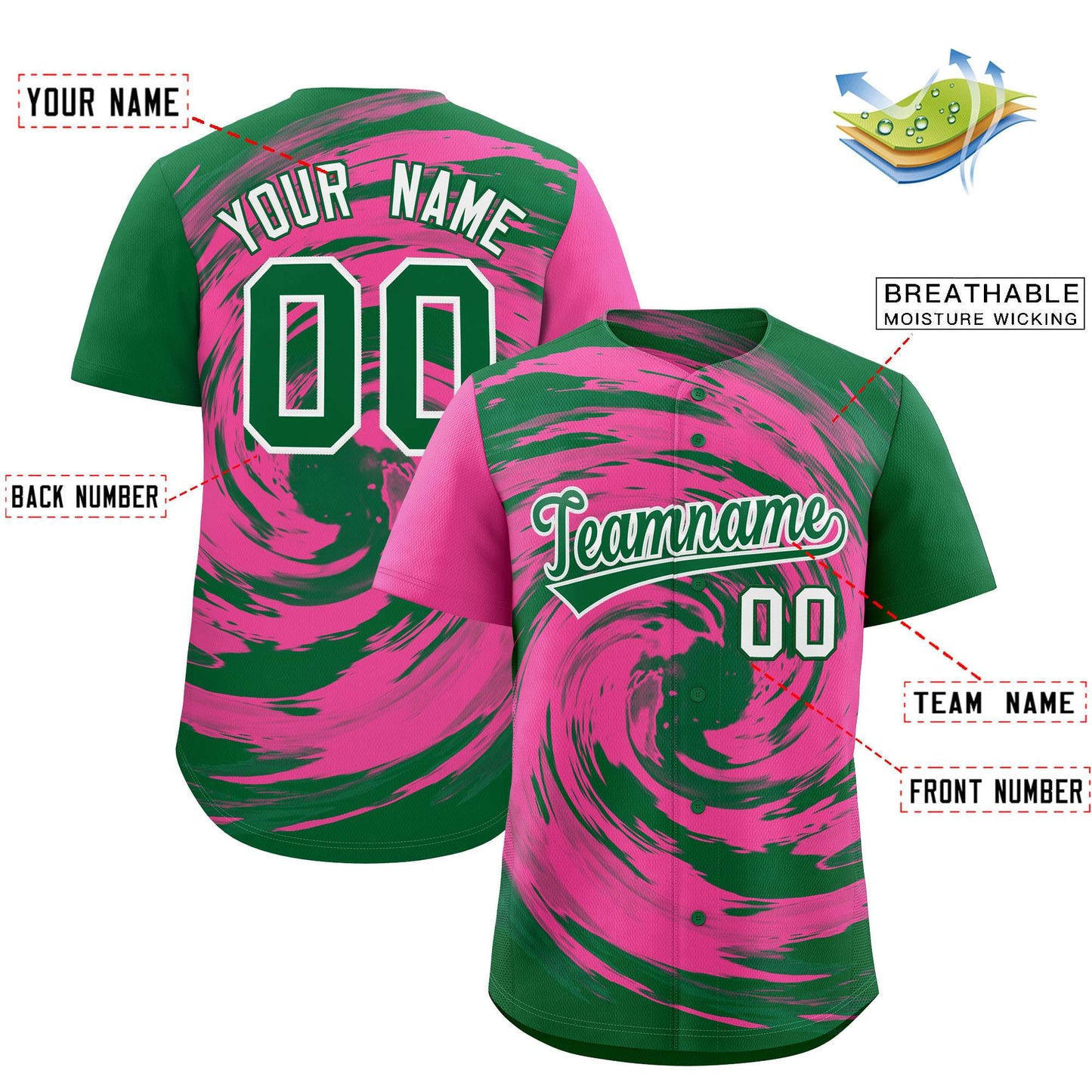 Custom Pink Kelly Green Swirl Graffiti Pattern Authentic Baseball Jersey Limited