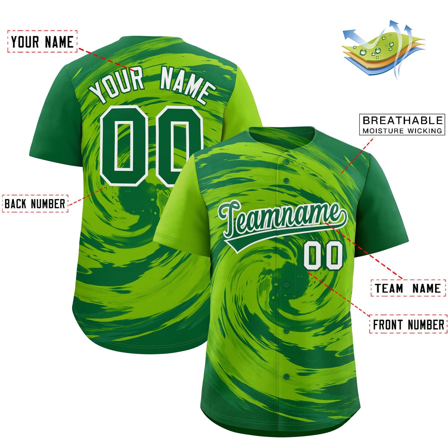 Custom Neon Green Kelly Green Swirl Graffiti Pattern Authentic Baseball Jersey Limited