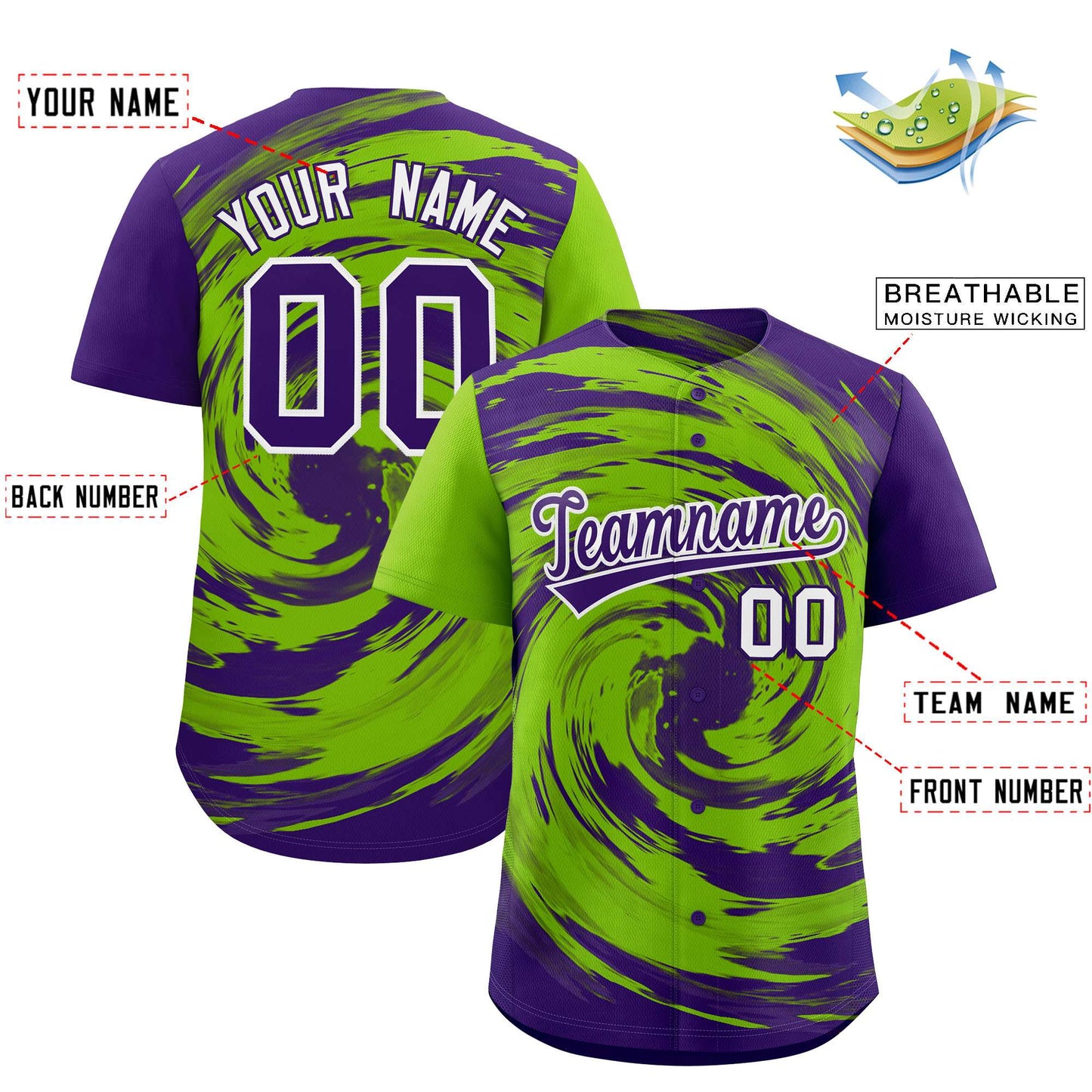Custom Neon Green Purple Swirl Graffiti Pattern Authentic Baseball Jersey Limited