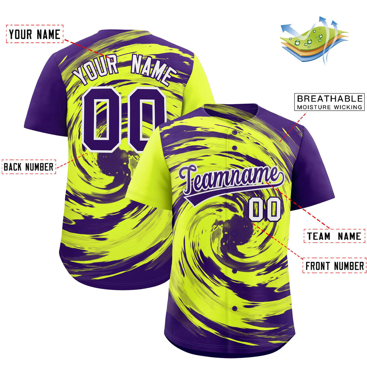 Custom Green Purple Swirl Graffiti Pattern Authentic Baseball Jersey Limited