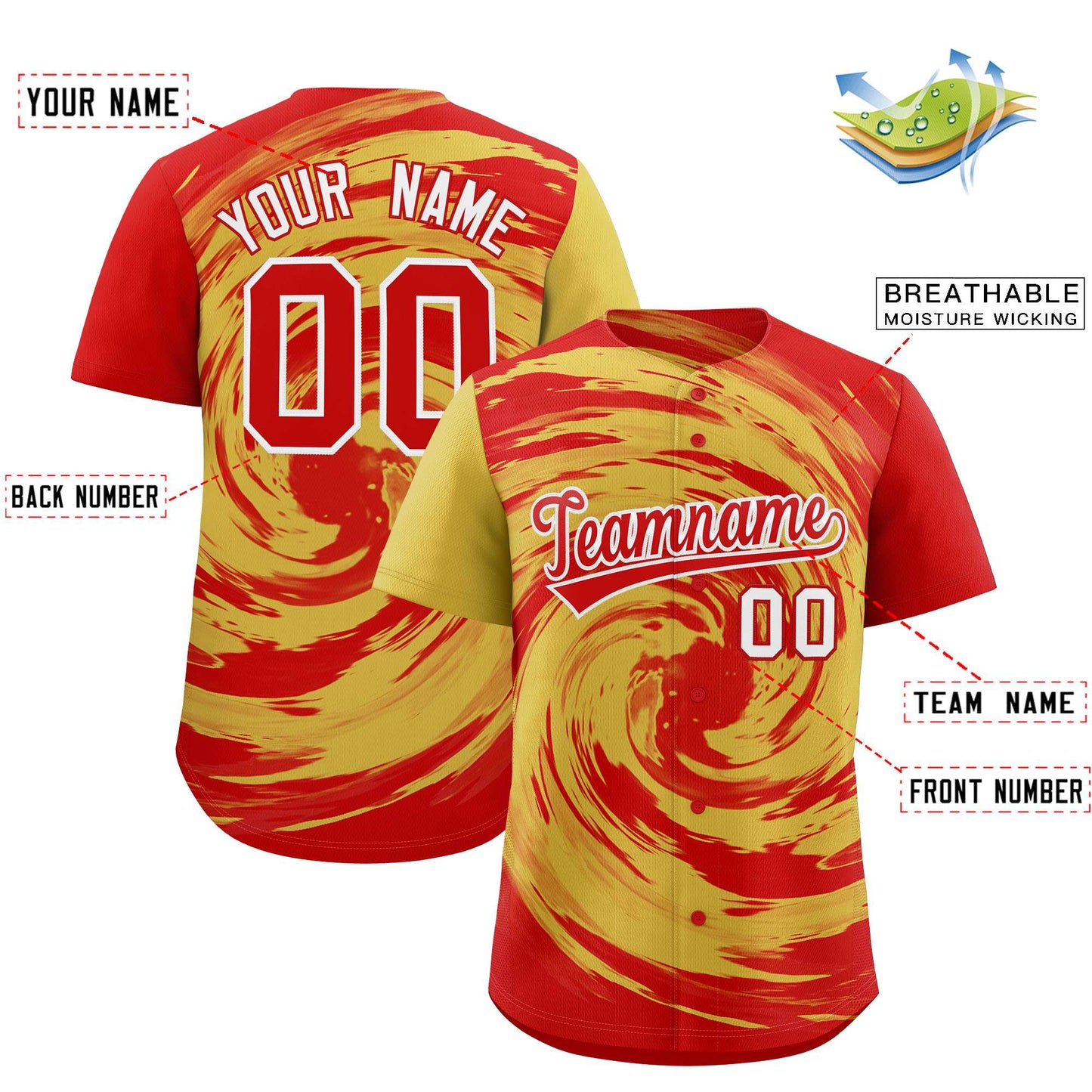 Custom Old Gold Red Swirl Graffiti Pattern Authentic Baseball Jersey Limited
