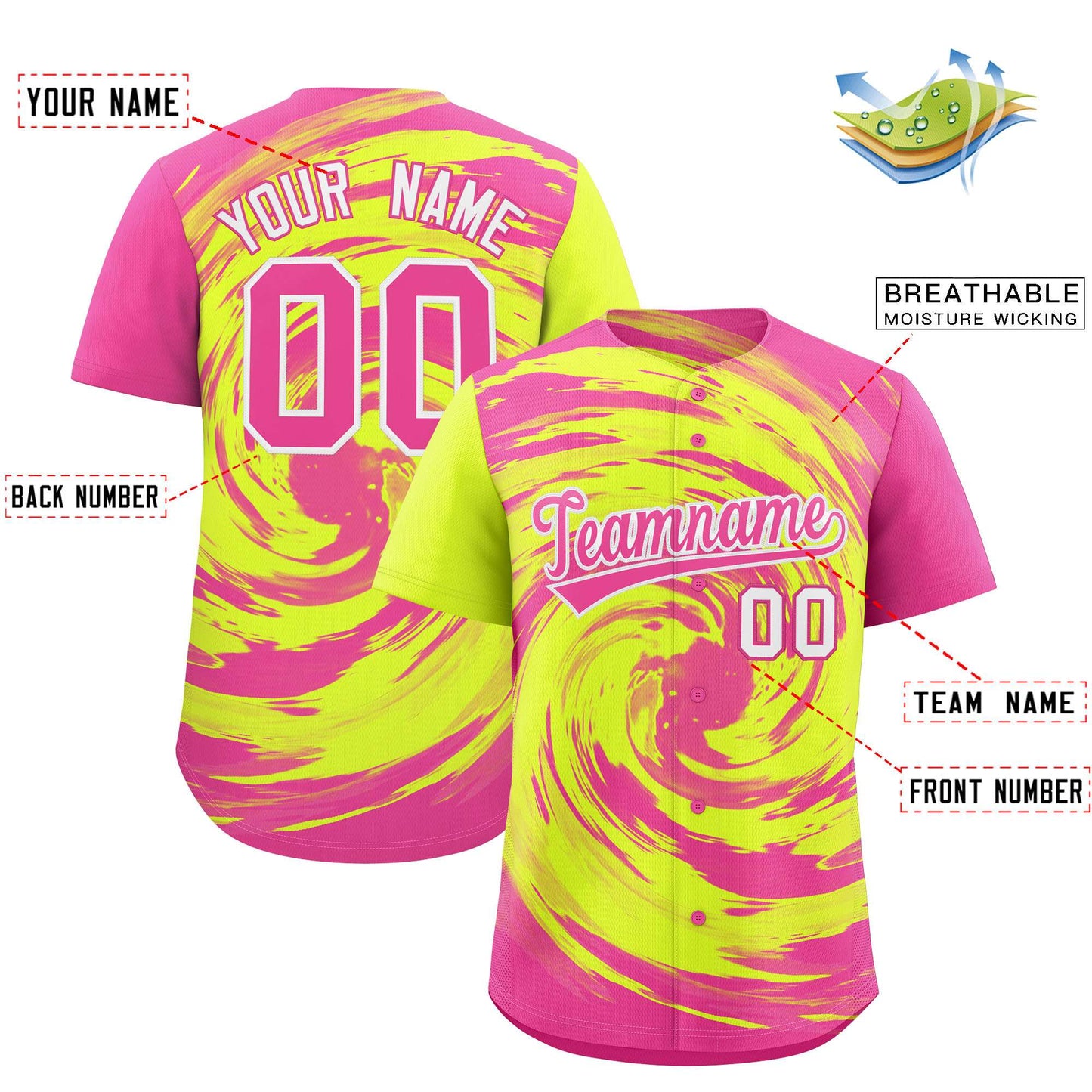 Custom Green Pink Swirl Graffiti Pattern Authentic Baseball Jersey Limited