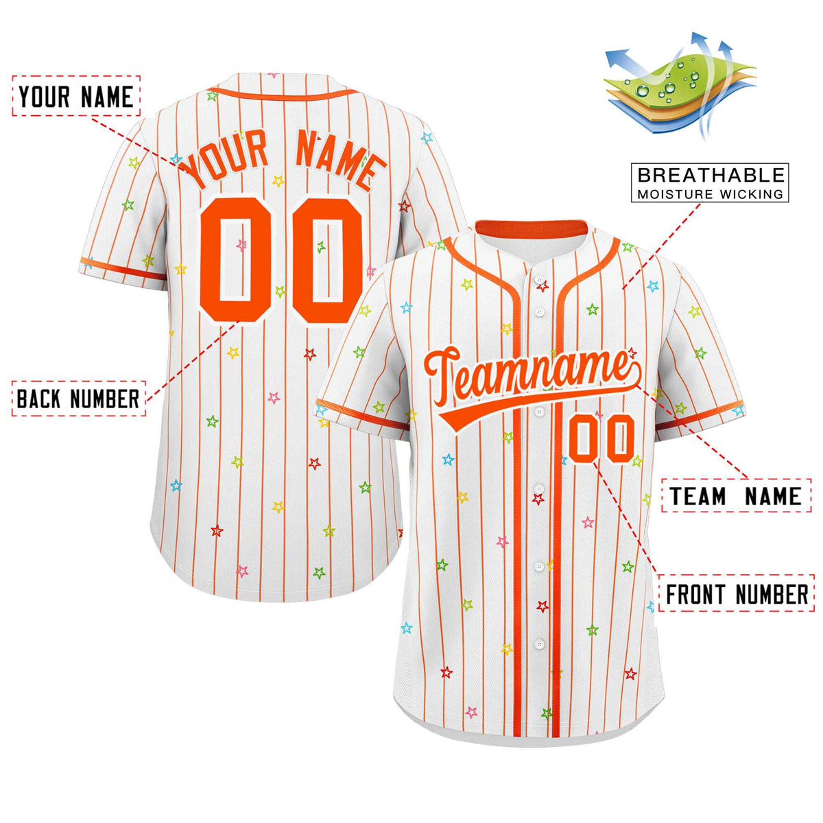 Custom White Orange Stripe Fashion Personalized Star Pattern Authentic Baseball Jersey Limited