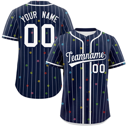 Custom Navy White Stripe Fashion Personalized Star Pattern Authentic Baseball Jersey