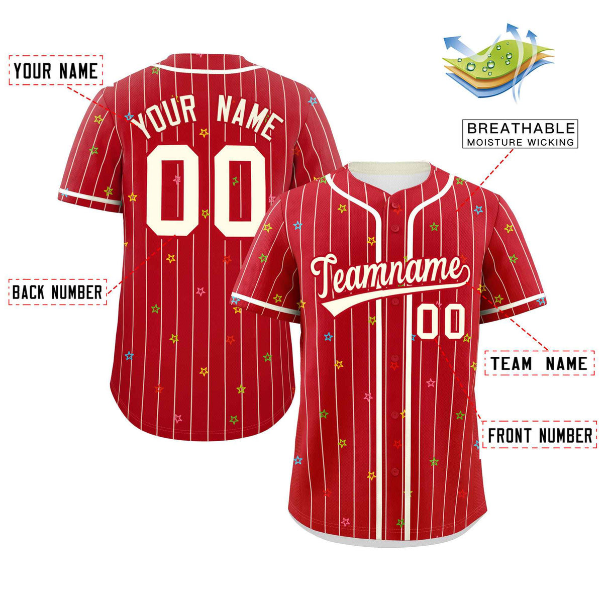 Custom Red Cream Stripe Fashion Personalized Star Pattern Authentic Baseball Jersey Limited