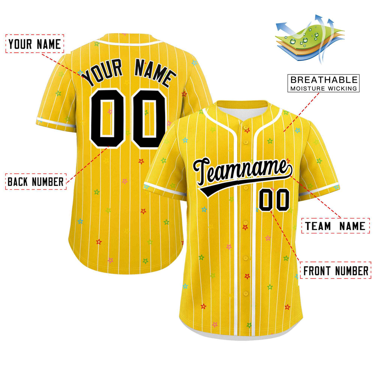 Custom Gold White Stripe Fashion Personalized Star Pattern Authentic Baseball Jersey Limited