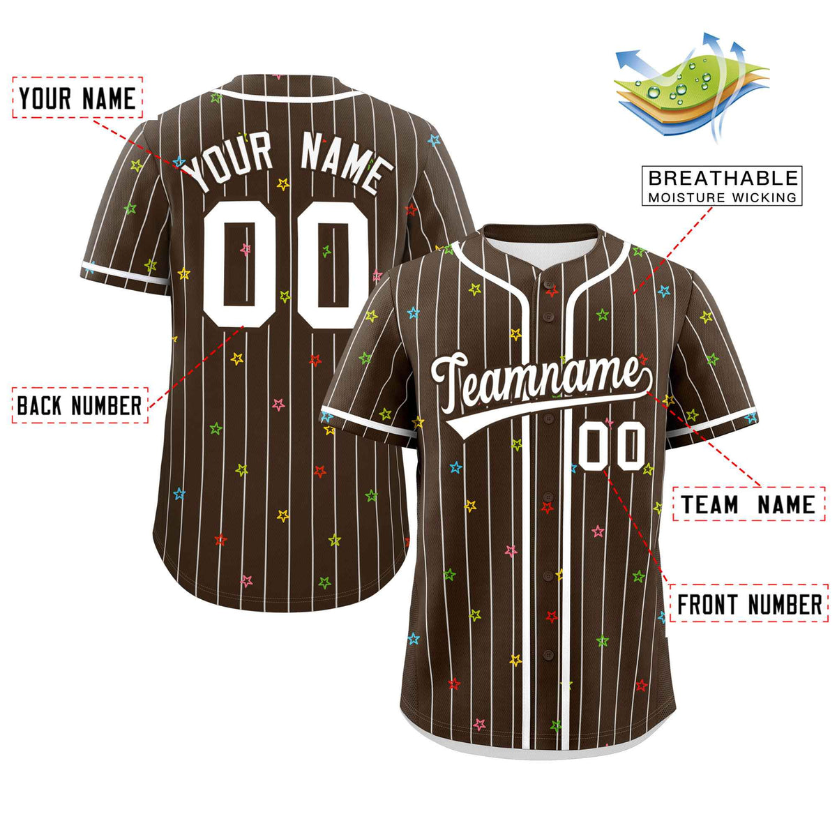 Custom Brown White Stripe Fashion Personalized Star Pattern Authentic Baseball Jersey Limited