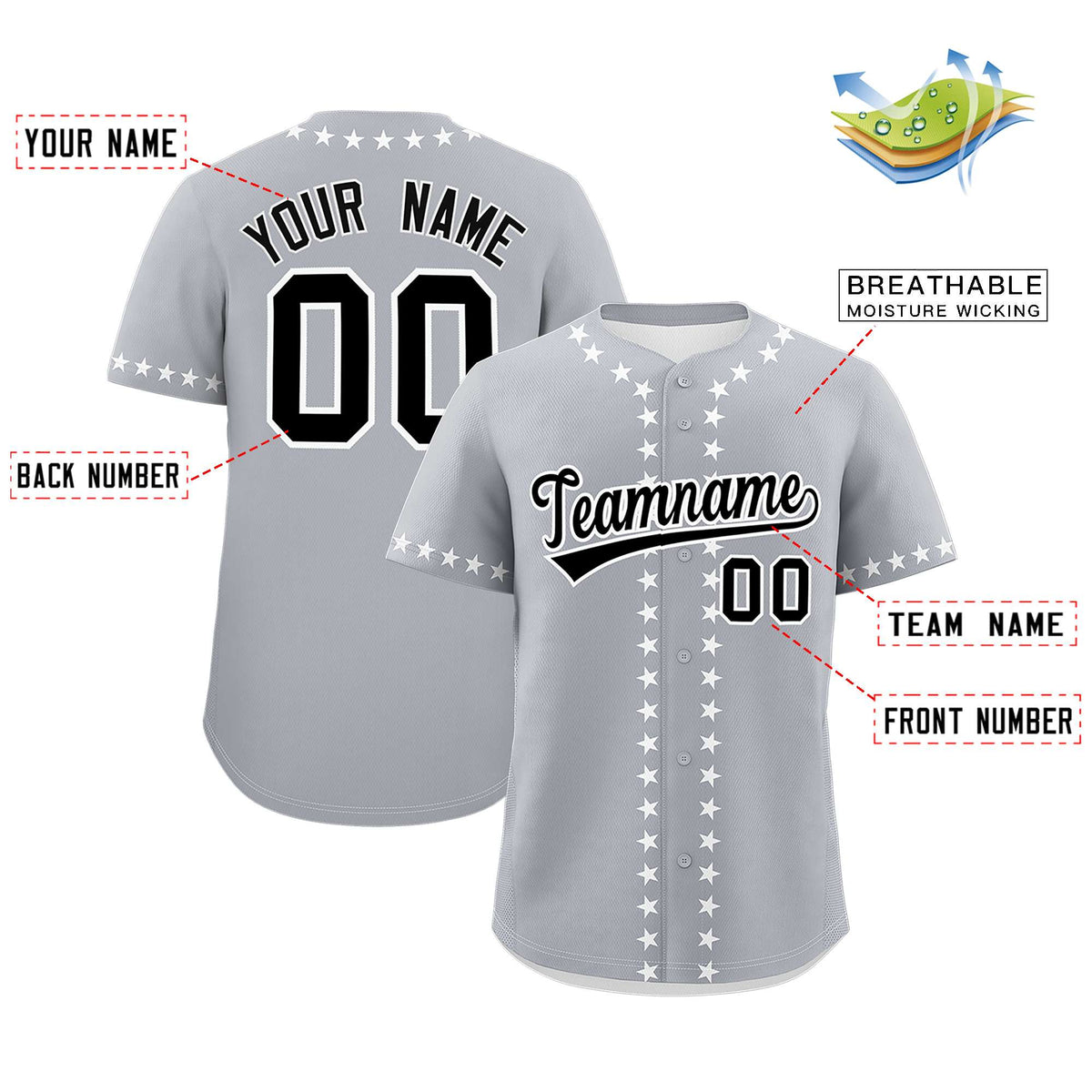 Custom Gray White Star Ribbing Authentic Baseball Jersey Limited