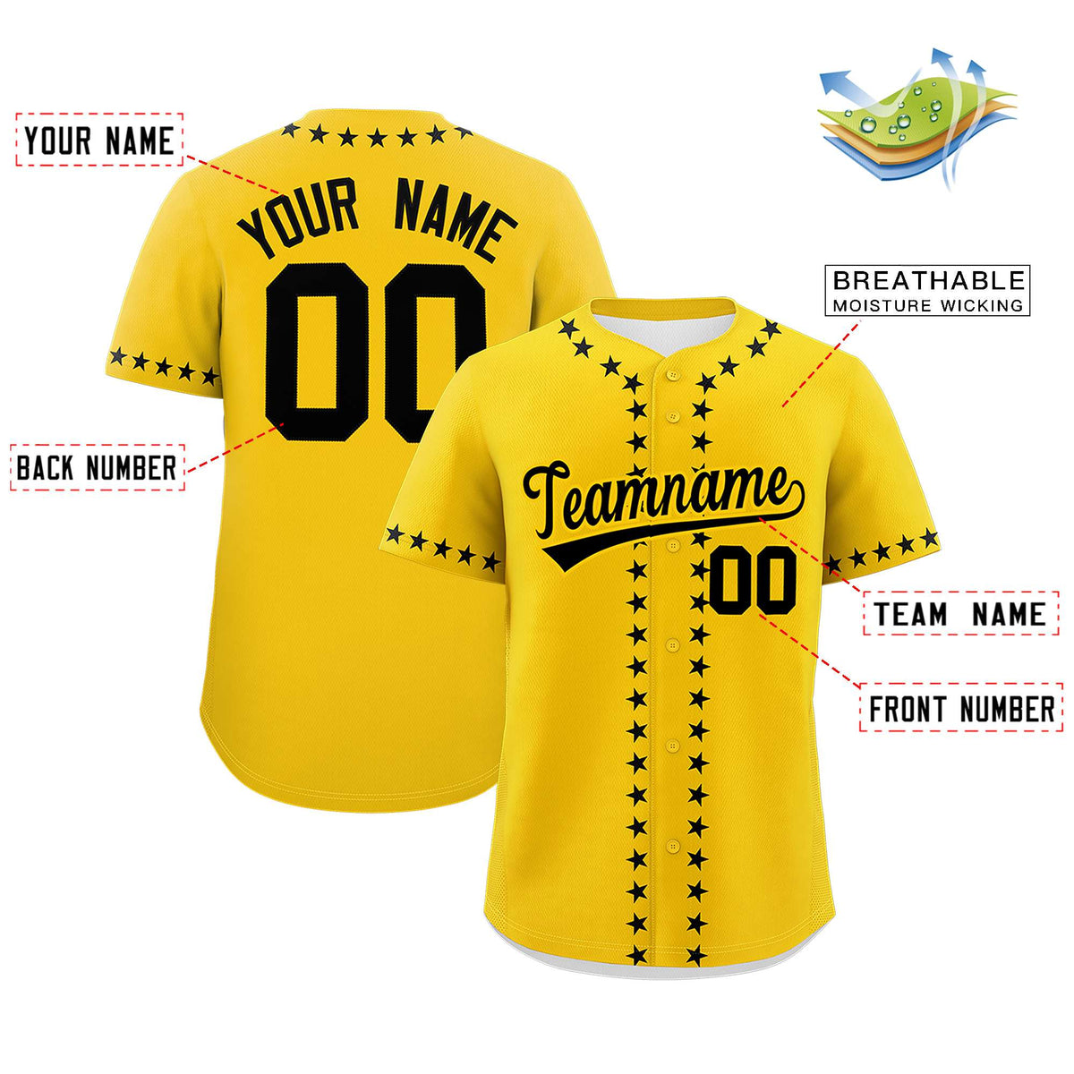Custom Gold Black Star Ribbing Authentic Baseball Jersey Limited