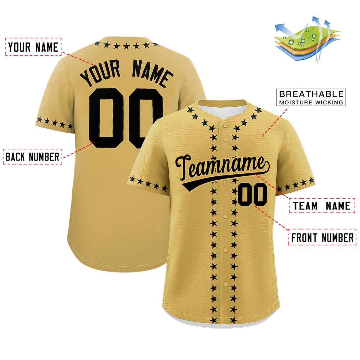 Custom Old Gold Black Star Ribbing Authentic Baseball Jersey Limited