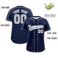 Custom Navy Gray Star Ribbing Authentic Baseball Jersey Limited