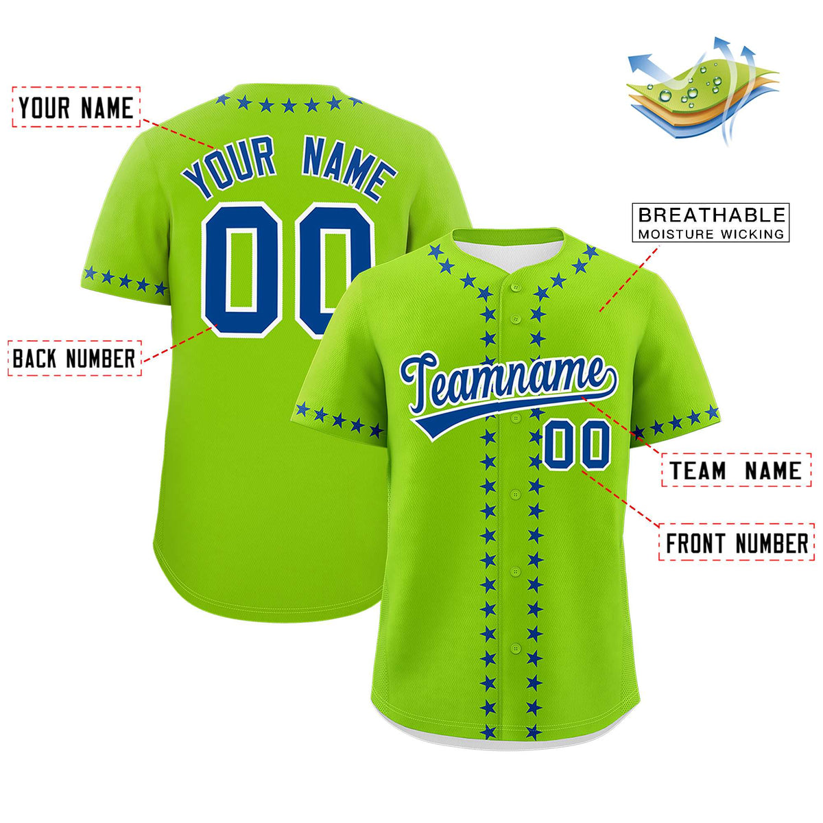 Custom Neon Green Royal Star Ribbing Authentic Baseball Jersey Limited