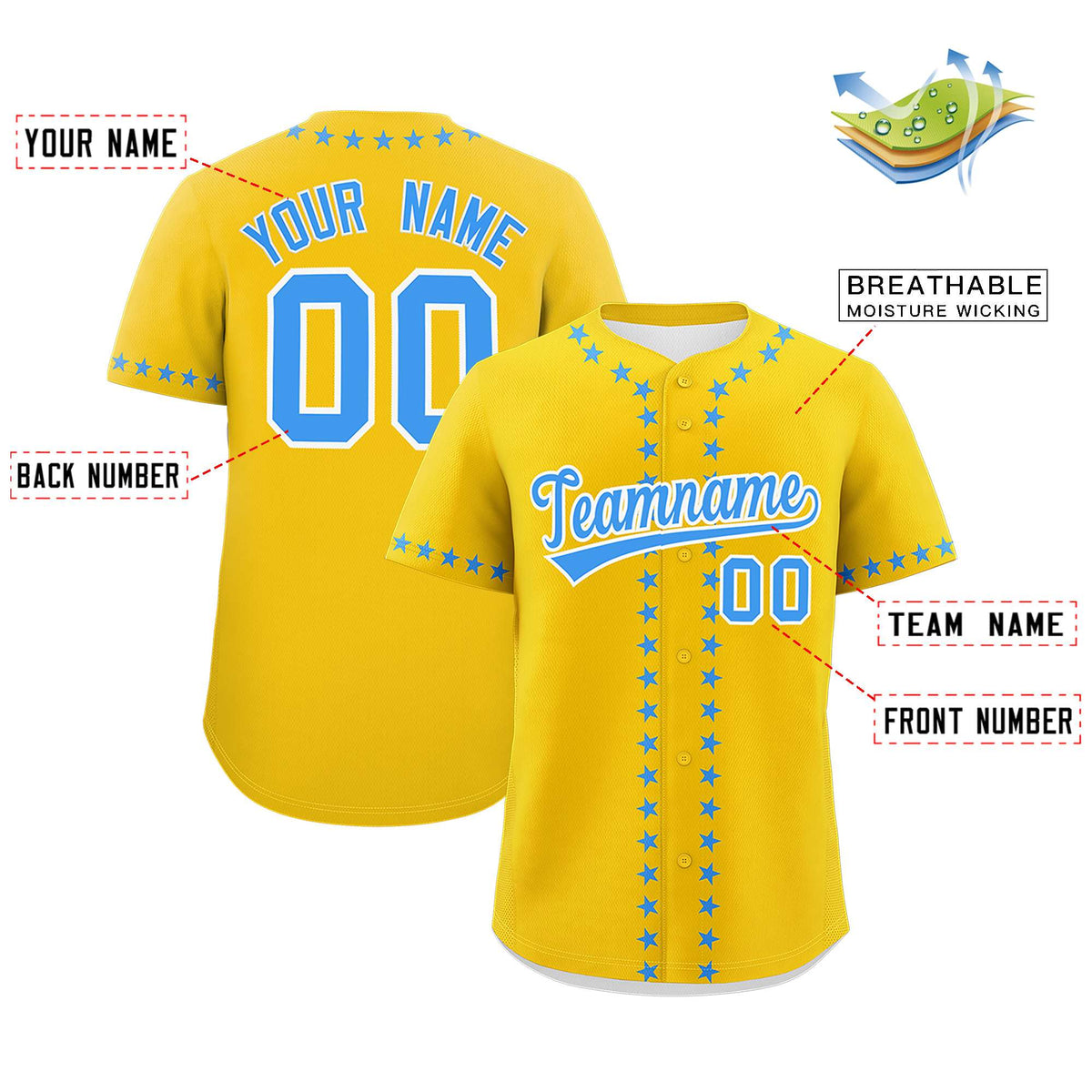 Custom Gold Powder Blue Star Ribbing Authentic Baseball Jersey Limited