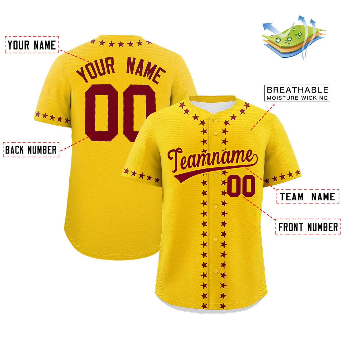 Custom Gold Crimson Star Ribbing Authentic Baseball Jersey Limited