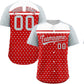 Custom Red Silver-White Raglan Sleeve Personalized Star Print Authentic Baseball Jersey