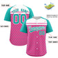 Custom Pink Aqua-White Raglan Sleeve Personalized Star Print Authentic Baseball Jersey Limited