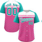 Custom Pink Aqua-White Raglan Sleeve Personalized Star Print Authentic Baseball Jersey