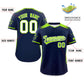 Custom Navy Neon Green Gradient Side Personalized Star Pattern Authentic Baseball Jersey Limited