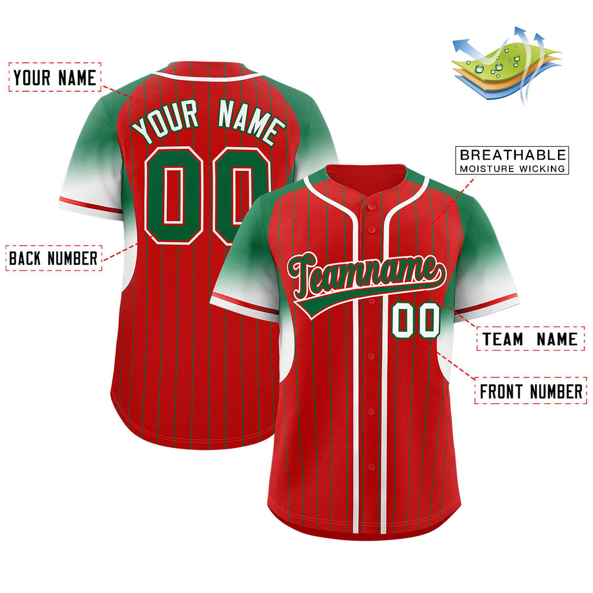Custom Red Kelly Green Stripe Fashion Sleeves Gradient Authentic Baseball Jersey Limited