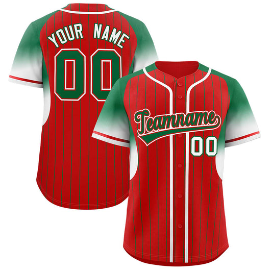 Custom Red Kelly Green Stripe Fashion Sleeves Gradient Authentic Baseball Jersey