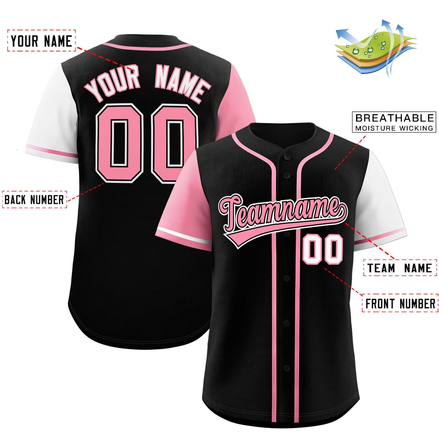 Custom Black Light Pink and White Raglan Sleeves Authentic Baseball Jersey Limited