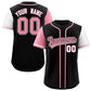 Custom Black Light Pink and White Raglan Sleeves Authentic Baseball Jersey