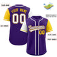 Custom Purple White and Gold Raglan Sleeves Authentic Baseball Jersey Limited