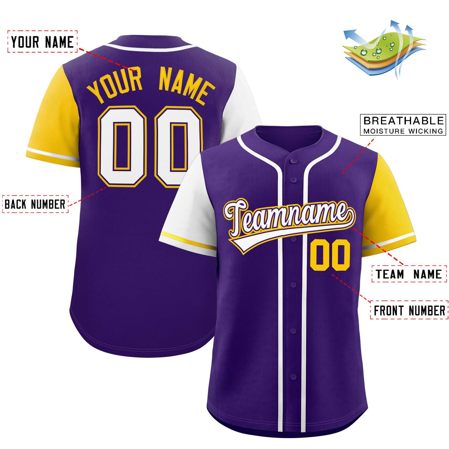 Custom Purple White and Gold Raglan Sleeves Authentic Baseball Jersey Limited