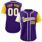 Custom Purple White and Gold Raglan Sleeves Authentic Baseball Jersey
