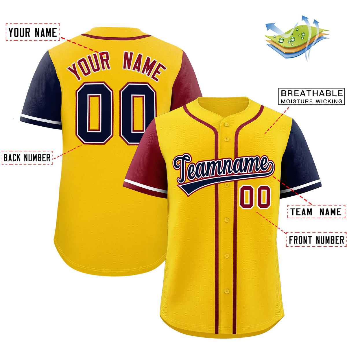 Custom Gold Crimson and Navy Raglan Sleeves Authentic Baseball Jersey Limited