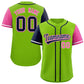Custom Neon Green Navy and Pink Raglan Sleeves Authentic Baseball Jersey