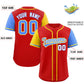 Custom Red Gold and Powder Blue Raglan Sleeves Authentic Baseball Jersey Limited