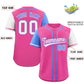 Custom Pink Powder Blue and White Raglan Sleeves Authentic Baseball Jersey Limited