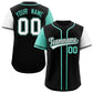 Custom Black Bright Green and White Raglan Sleeves Authentic Baseball Jersey