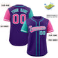 Custom Purple Aqua and Pink Raglan Sleeves Authentic Baseball Jersey Limited