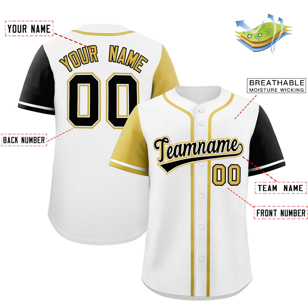 Custom White Old Gold and Black Raglan Sleeves Authentic Baseball Jersey Limited