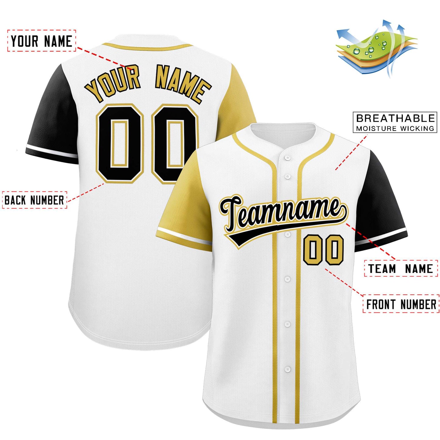 Custom White Old Gold and Black Raglan Sleeves Authentic Baseball Jersey Limited