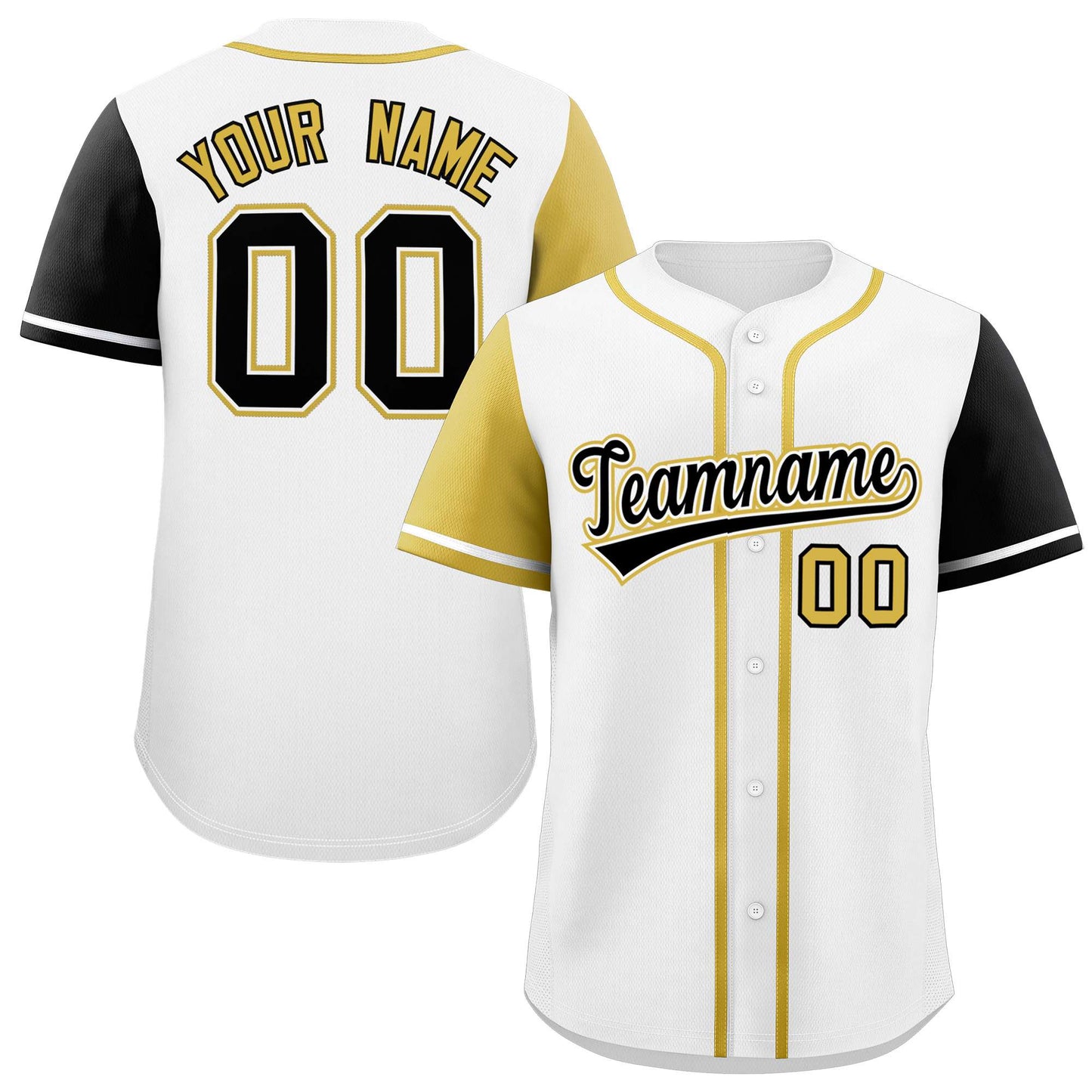 Custom White Old Gold and Black Raglan Sleeves Authentic Baseball Jersey