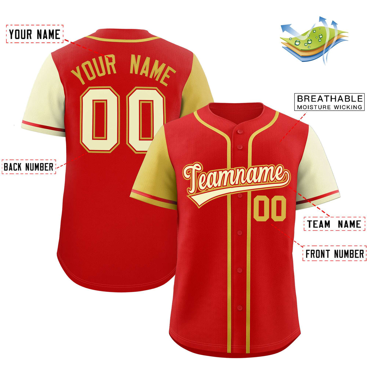 Custom Red Old Gold and Cream Raglan Sleeves Authentic Baseball Jersey Limited