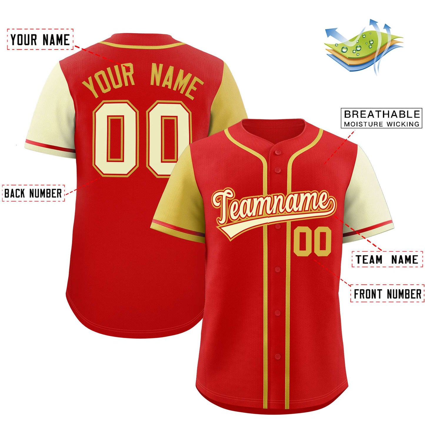 Custom Red Old Gold and Cream Raglan Sleeves Authentic Baseball Jersey Limited