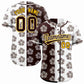 Custom Brown White Split Fashion Flower Graffiti Pattern Authentic Baseball Jersey