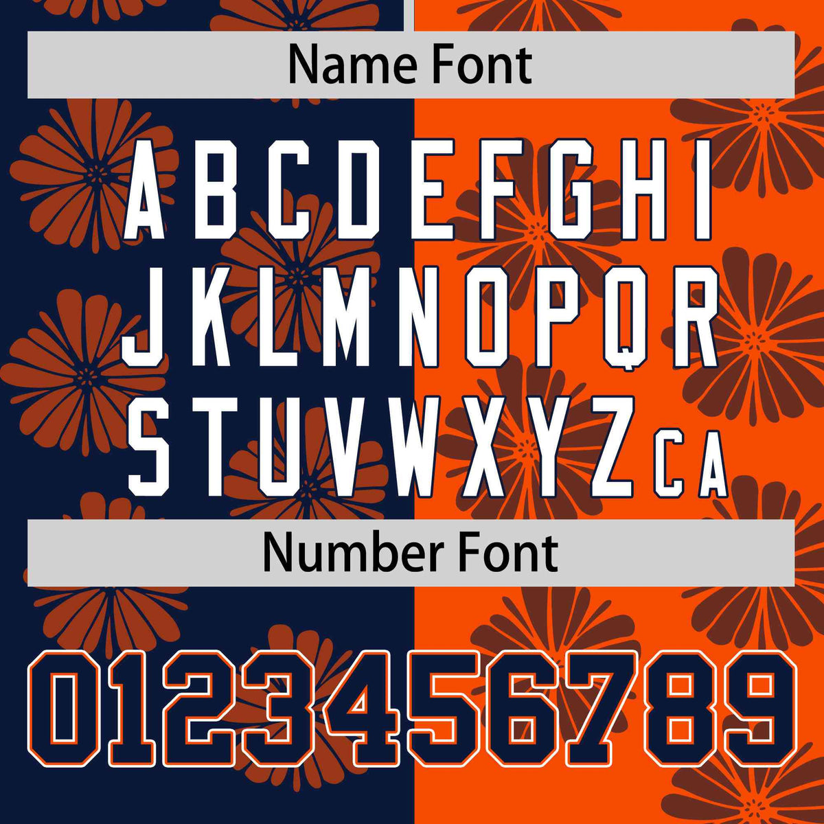 Custom Navy Orange Split Fashion Flower Graffiti Pattern Authentic Baseball Jersey Limited