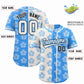 Custom Cream Powder Blue Split Fashion Flower Graffiti Pattern Authentic Baseball Jersey Limited